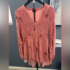 Torrid Coral Floral Smocked Blouse